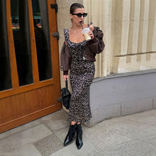 Load image into Gallery viewer, Vintage Leopard Print Lace up Waist Trimming Spaghetti Straps Dress Women Mid Length Sexy Slim Fit Figure Flattering Maxi Dress