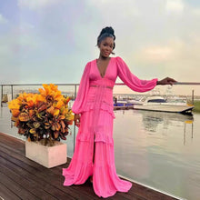 Load image into Gallery viewer, Autumn Winter Elegant Stitching Long Sleeve V Neck Dress Women Dress
