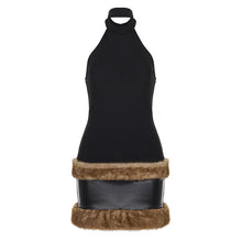 Load image into Gallery viewer, Autumn Winter Fur Stitching Party Dress Halter Leather Plush Hip