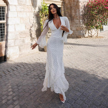 Load image into Gallery viewer, Spring Autumn Digital Printed Chiffon Dress Women Design Ruffled Bell Sleeve High Waist Maxi Dress