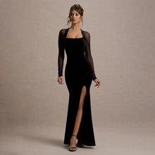 Load image into Gallery viewer, Autumn Winter Women Clothing Sexy Mesh Stitching Hollow Out Cutout Slim Fit Slit Long Sleeve Elegant Dress
