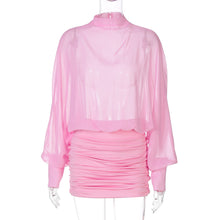 Load image into Gallery viewer, Women Clothing Summer Sexy Chiffon See through Stitching Crumpled Long Sleeve Dress