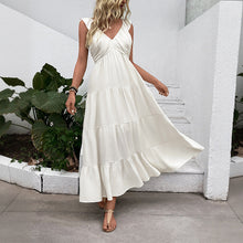 Load image into Gallery viewer, Casual Simple Sleeveless V neck Vacation Dress White Dress