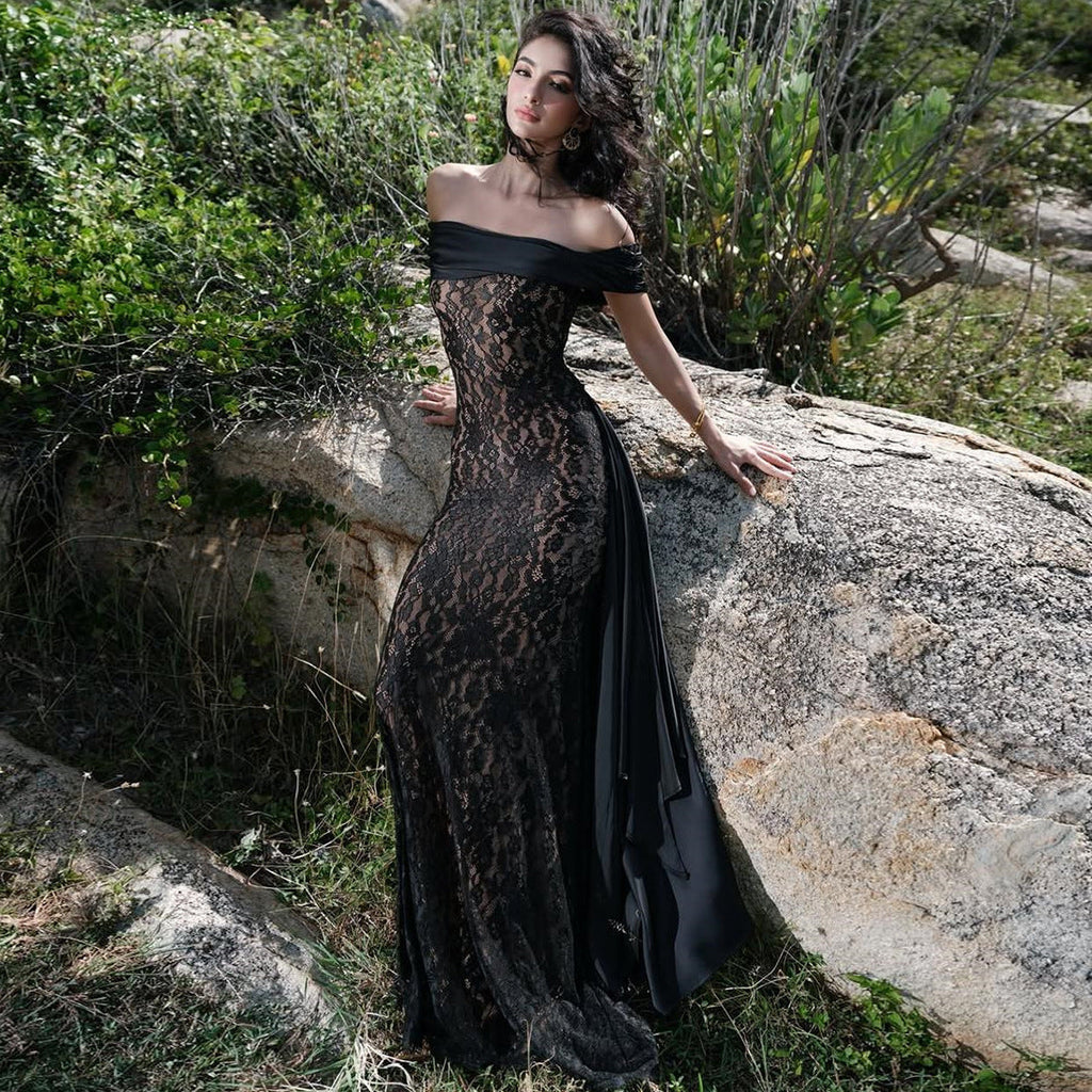 Autumn Sexy Lace Cutout Slim Fitting Patchwork Sheath Slim Fit Dress