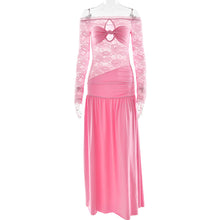 Load image into Gallery viewer, Summer Arrival off Neck Lace Maxi Dress Sexy High Split Pleated Dress for Women