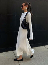 Load image into Gallery viewer, Long Sleeve Round Neck Tight Knitted Dress Autumn Sweater Dress Sunken Stripe Solid Color Base Dress