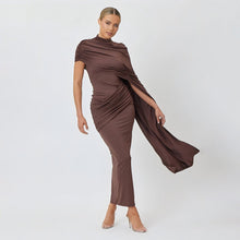Load image into Gallery viewer, Arrival round Neck Shoulder Wrap Solid Color Dress Sexy Sexy Slim Fitting Patchwork Ribbon Dress