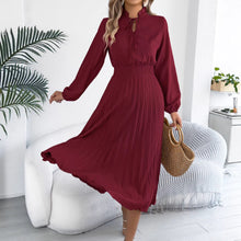Load image into Gallery viewer, Women Clothing Spring Summer Elegant Lace up Lantern Sleeve Long Pleated Dress