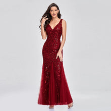 Load image into Gallery viewer, Evening Dress V neck Tulle Embroidered Sequ Sexy Mermaid Prom Dress Women Formal Dress