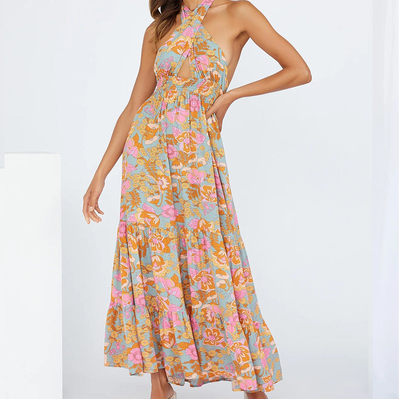 Women Dress Sexy Halter Backless Holiday Jumpsuit Beach Dress