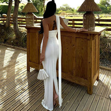 Load image into Gallery viewer, Women Clothing Solid Color Halter Dress Sexy Backless Ribbon Split Maxi Dress