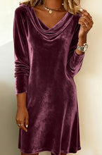 Load image into Gallery viewer, Pleuche Dress Women Autumn Winter Elegant Swing Collar Slim Fit Elegant Velvet Midi Dress