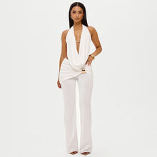 Load image into Gallery viewer, Women Clothing Winter Hanging Collar Backless Top Metal Buckle Bootcut Pants Two Piece Set