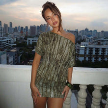 Load image into Gallery viewer, Summer Arrival Color Contrast Sexy Hollow Out Cutout out Backless Diagonal Collar Lace up Short Dress