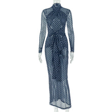 Load image into Gallery viewer, Outdoor Elegant Women Clothing Polka Dot Cinched Hip Dress Turtleneck Long Sleeve Travel Tight Dress