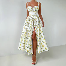 Load image into Gallery viewer, Cotton Suspender Dress Summer Split Waist Fitted Self Tie Dress Printing Dress