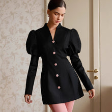 Load image into Gallery viewer, Hepburn Wind Black Short A line Dress High Grade Women Light Luxury V neck Puff Sleeve Dress