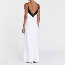 Load image into Gallery viewer, Stitching Design Lace Contrast Color Cami Dress Women Sexy Backless V neck Sleeveless Sheath Dress