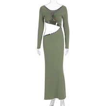 Load image into Gallery viewer, Women Clothing Maxi Dress Sexy Seaside Vacation Long Sleeve Hollow Out Cutout out Slim Dress