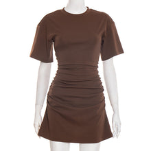 Load image into Gallery viewer, Women Clothing Spring Summer Solid Color round Neck Waist Sheath Pleated Dress