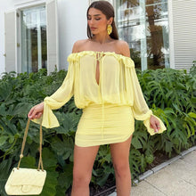 Load image into Gallery viewer, Fall Women Clothing Sexy off the Shoulder Hollow Out Cutout out Tied Solid Color Slim Hip Bag Dress