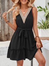 Load image into Gallery viewer, Summer Lace V neck Bubble Lace up Dress Women