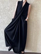 Load image into Gallery viewer, Elegant V neck Sleeveless Twisted Waist Dress Women Slimming Irregular Asymmetric High Grade Hong Kong Long Dress