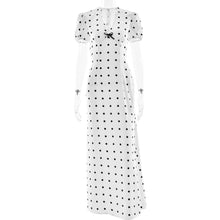 Load image into Gallery viewer, V neck Waist-Controlled Lace up Puff Sleeve Polka Dot Elegant Sexy Slim Dress Maxi Dress