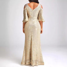 Load image into Gallery viewer, Autumn Elegant Off Shoulder Gold Sequ Annual Party Evening Dress Cocktail Evening Dress Dress