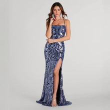 Load image into Gallery viewer, Dress Sequin Sexy Sling Backless High Slit Socialite Dress