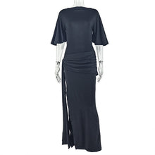 Load image into Gallery viewer, Women Clothing Backless Sexy Pleated Loose Hip Dress off Neck Lace up Split Maxi Dress