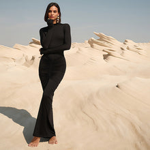 Load image into Gallery viewer, Women Clothing Autumn Solid Color Elegant Slim Slimming Pleated Turtleneck Long Sleeve Dress