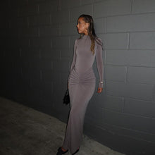Load image into Gallery viewer, Autumn Winter Sexy Slimming Beam Waist Solid Color Maxi Dress Pleated Dress Women