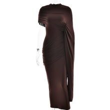 Load image into Gallery viewer, Arrival round Neck Shoulder Wrap Solid Color Dress Sexy Sexy Slim Fitting Patchwork Ribbon Dress