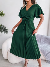 Load image into Gallery viewer, Spring Summer Elegant Criss Cross V-neck Swing Pleated Dress Women Clothing