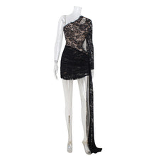 Load image into Gallery viewer, Spring Summer Diagonal Collar Sexy Lace Close Fitting Slim Fitting Sheath Dress Red Carpet Performance Dress