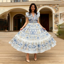 Load image into Gallery viewer, Spring Elegant Casual Women Dress High Waisted Flying Sleeves Floral Waist Slimming Dress