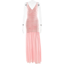 Load image into Gallery viewer, Elegant Straps Tulle Dress Sexy Deep V Plunge Pleated Stitched Backless Maxi Dress