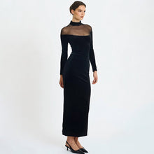 Load image into Gallery viewer, Autumn Winter Wear Voile See through Stitching Dress Sexy Tight Solid Color Dress