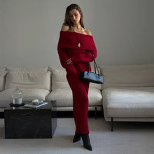 Load image into Gallery viewer, Knitted off Shoulder Long Sleeved Dress Autumn Winter off Shoulder Hip Knitwear Dress Women