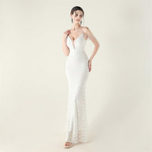 Load image into Gallery viewer, Deep V Plunge neck Wave Gradient Sequin Evening Dress Positioning Floral Cutting Craft Beaded Cocktail Battle Gown
