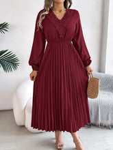 Load image into Gallery viewer, Spring Summer Elegant V neck Lace Cinched Pleated Maxi Dress Women Clothing