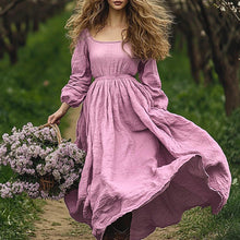 Load image into Gallery viewer, Fall Women Clothing off Neck Retro Solid Color Long Sleeve Big Hem Dress