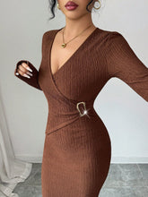 Load image into Gallery viewer, Cross Collar Knitted Texture Solid Color Slim Slimming Dress Women Winter