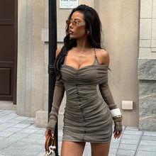 Load image into Gallery viewer, Autumn Winter Evening Dress Sexy Tube Top Halter Mesh Thin Glittering Hip Dress