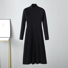 Load image into Gallery viewer, Autumn Winter Dress Solid Color Half Collar Thick below the Knees Mid Length Tight Waist Dress Soft Soft