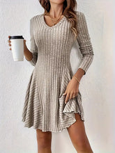 Load image into Gallery viewer, Elegant Knitted V neck Long Sleeve Dress Short Dress Large Swing Dress Women Clothing