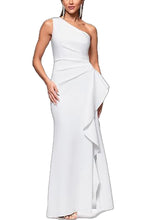 Load image into Gallery viewer, One Shoulder Elegant Solid Color Slim Waist Split Fishtail Side Ruffled Evening Dress