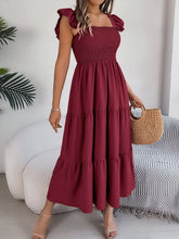 Load image into Gallery viewer, Summer Solid Color Square Collar Wooden Ear Waist A line Dress Women Clothing