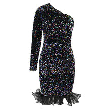 Load image into Gallery viewer, Diagonal Collar Evening Dress Designer Model Elegant Graceful Color Sequ Dress Party Dress